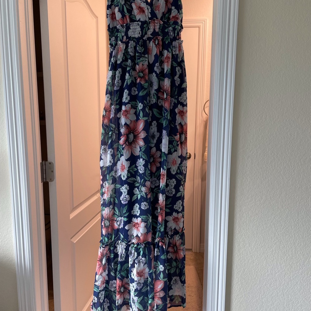 Floral Maxi Dress in Navy and Pink